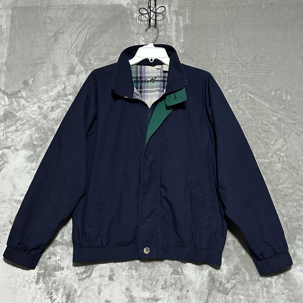 Vintage Eddie Bauer Harrington Bomber Jacket Mens Size M Blue Plaid Outerwear